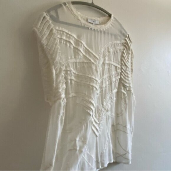 IRO Lana Blouse Chiffon Fringe Womens 4 White Sheer Art Deco Embroidered $225 - Picture 11 of 11